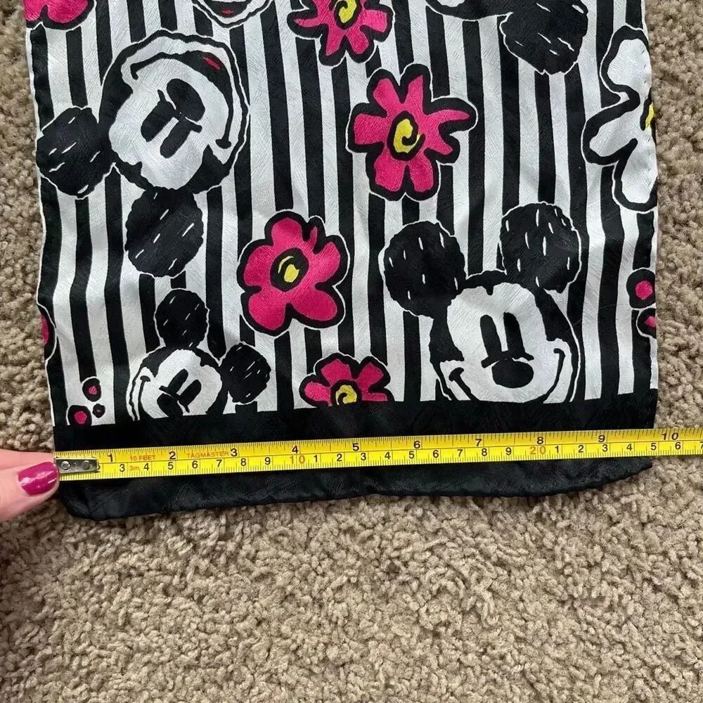 VTG Mickey Mouse Graphic Scarf Black White Pink Stripes 10x52 Disney Style